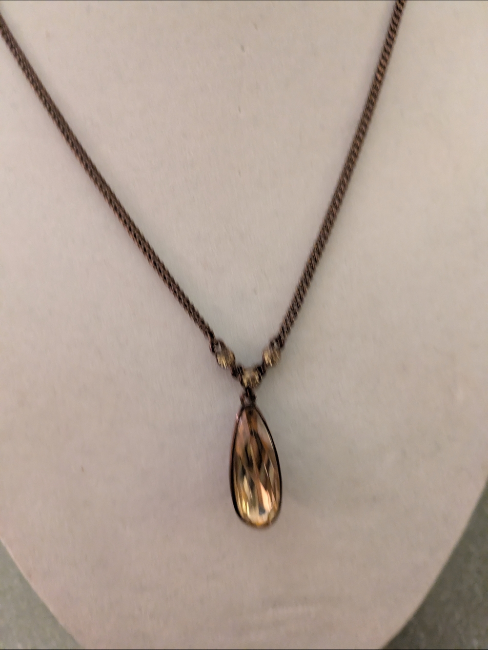 Vintage Teardrop Pendant Necklace in Warm Amber